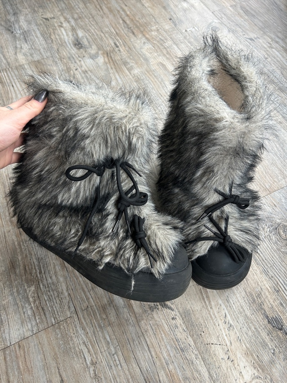 Faux Fur Platform Winter Ankle Boots - Gray